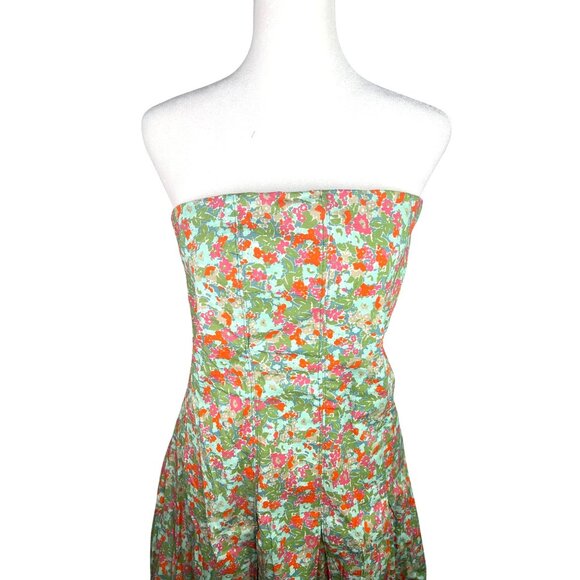 Free People Made Me Smile Strapless Floral Dress Pleated Skirt Button Back XL - Picture 7 of 14